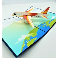 Handmade 3D Pop Up Card Passenger Jet Aircraft Birthday Wedding Anniversary Valentine's Day Father's Day Pass Pilot Exam Holiday Moving Greetings